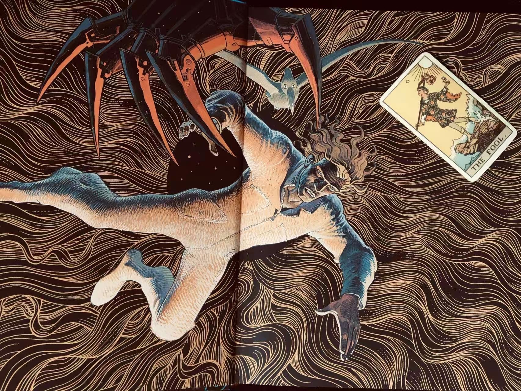 The Fool tarot card with cosmic figure falling through space, representing Jodorowsky's The Incal and the journey of not knowing